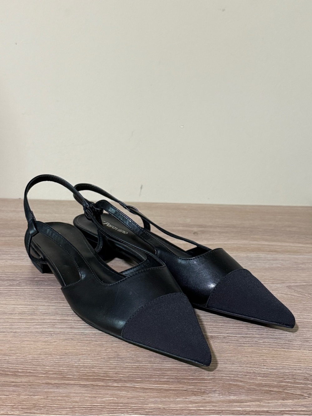 C. Paravano Pointed Black Slingback with Fabric Toe NWOB
